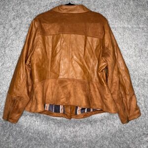 ANTHROPOLOGIE Robyn Faux Leather Moto Jacket Suede Cognac Tan Brown Sz 3X